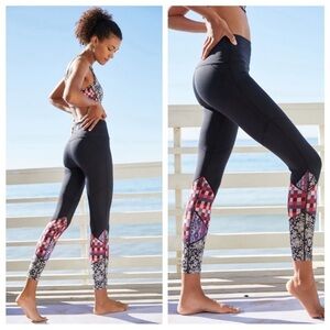 Free People Movement‎ Leggings Women Small Black Floral Athletic Yoga Gym Boho